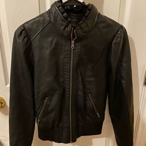 Black leather polo jacket